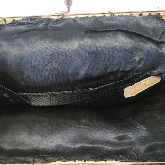 Vintage 70s, 80s, Made in Hong Kong Black Beaded bag with flower patterns - Picture 5 of 6